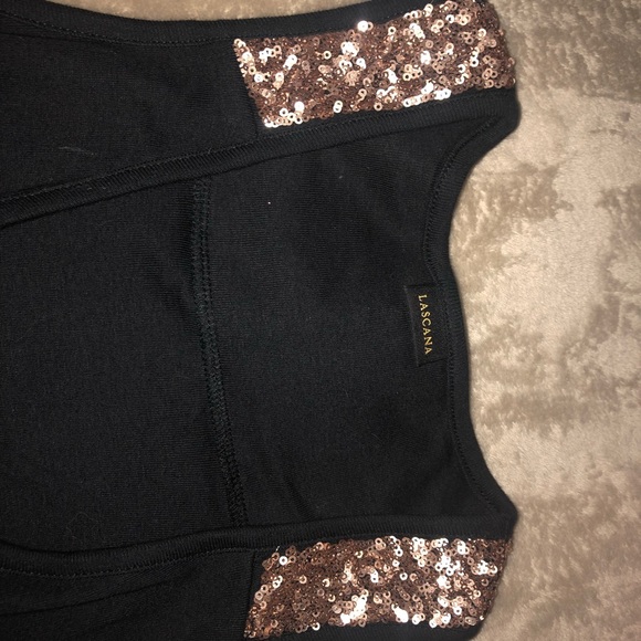 Beautiful black tank top w/gold sequins around shoulders and on the back! - Picture 3 of 3